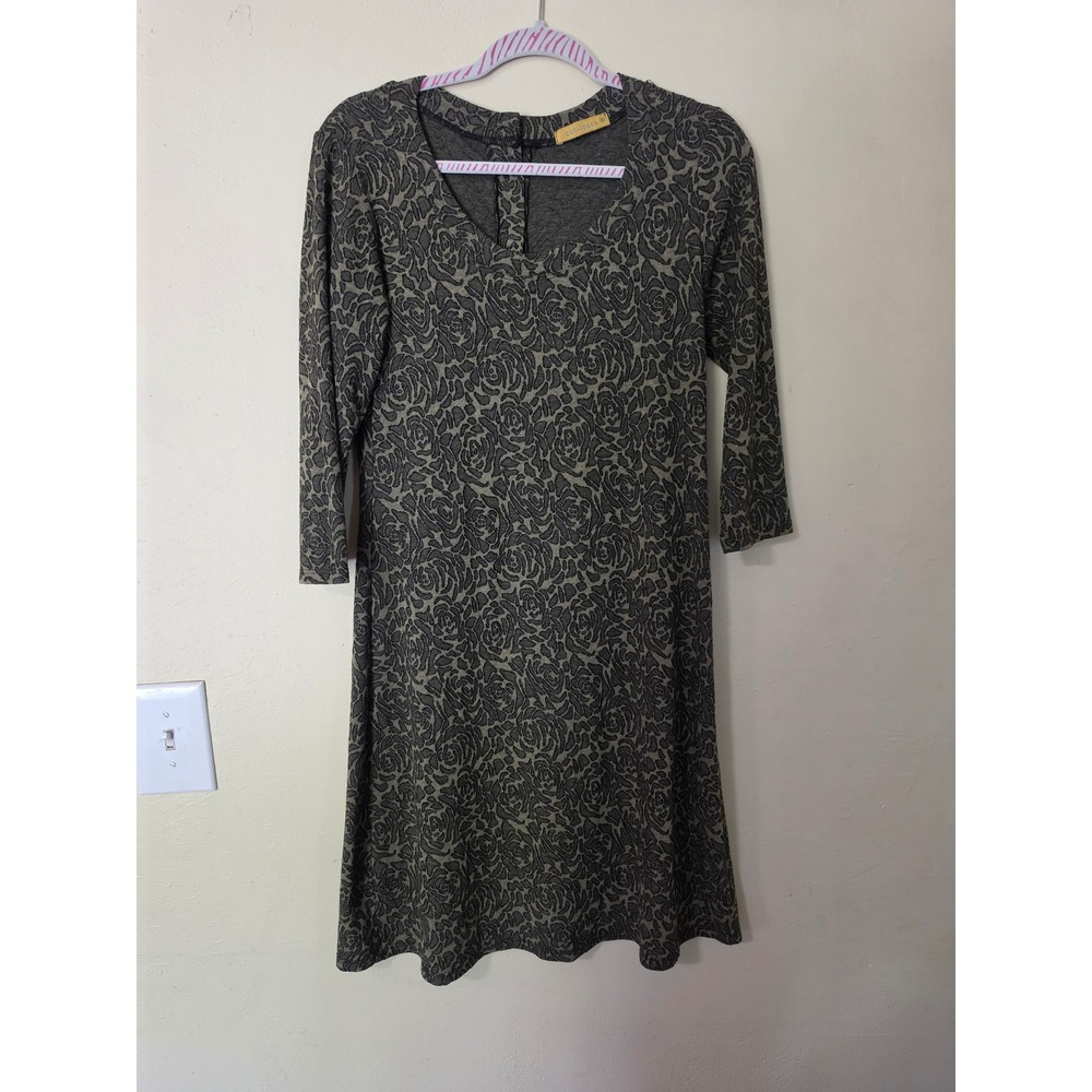 Cut Loose Womens Olive Green Black Rose Jacquard V-Neck Button Back Dress S